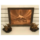 Vintage copper equestrian book ends on stone