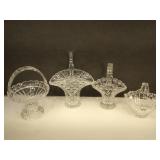 4 vintage glass baskets