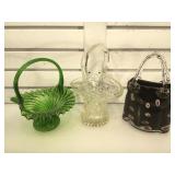 2 vintage glass baskets & 1 possible Murano glass
