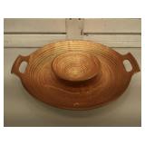 Pottery serving dish, signed on bottom