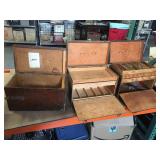 Lot of vintage wooden toolbox/tackle/equipment