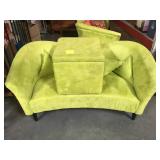 Green micro suede loveseat and ottoman with