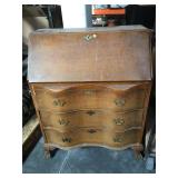 Vintage curved front claw foot secretary - needs