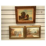 3 vintage/antique oil on board, signed by