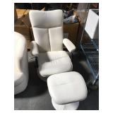 Modern white leather recliner with ottoman