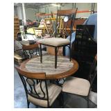 Wood table with faux stone center and 4 chairs