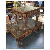 Large wooden coffee table and side table set with