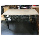 50 in long metal base faux stone top hall table