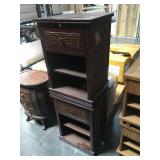 Pair of wood and wicker nightstands