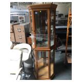 6 foot tall wood and glass corner curio cabinet