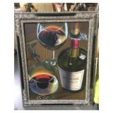 Large painting on canvas wine bottle and glasses