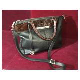 Brighton Black/brown leather zip-top shoulder bag