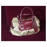 Coach tan & burgundy signature end -clip satchel