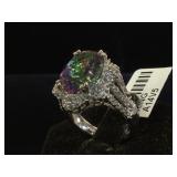 Sterling Mystic Quartz & White Topaz ring, w/