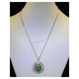 Sterling ,Dyed Green Beryl &  White Sapphire