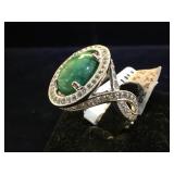 Sterling Emerald & Colorless Topaz ring, w/ app