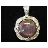 Sterling Star Ruby & White Sapphire pendant, w/