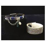 2- leather gemstone & rhinestone embellished