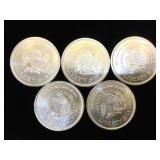 5- 1 oz. .999 Fine Silver Rounds, (Liberty