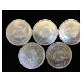 5- 1 oz. .999 Fine Silver Rounds, (Liberty