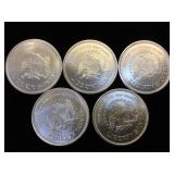 5- 1 oz. .999 Fine Silver Rounds, (Liberty