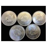 5- 1 oz. .999 Fine Silver Rounds, (Liberty
