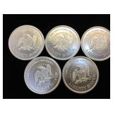 5- 1 oz. .999 Fine Silver Rounds! (Liberty