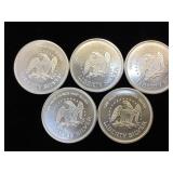 5- 1 oz. .999 Fine Silver Rounds (Liberty