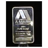 10 oz. .999 Fine Silver Bar, (A-MARK)