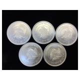 5- 1 oz. .999 Fine Silver Rounds, (Liberty