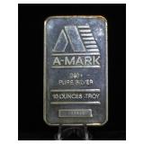 10 oz. .999 Fine Silver Bar, (A-MARK)