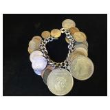 Coin bracelet, w1921 Morgan, 1952 5 Pesos Silver