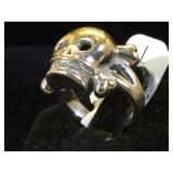 18k GOLD & Diamond skull ring, size 5