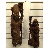 Signed carved wood Asian figure, stands 17