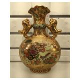 Vintage/antique double lion satsuma vase, approx