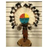 Signed Hopi sun face kachina doll adorned w/