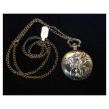 Deer & Dogs cover pocket watch w/chain & new