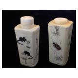 2- Hand-painted Bone Snuff Bottles, 1-no lid