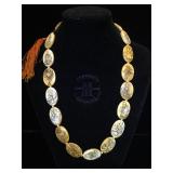 Carved bone flat beaded Chinese necklace