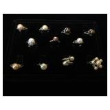 11 Genuine Pearl rings, various sizes