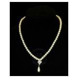 Pearl & clear gemstone childs necklace