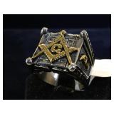 Stainless steel Masonic  ring, size 8