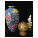 Hand painted vase, Asian figurine & vintage metal