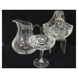 Block crystal pitcher, crystal basket & crystal