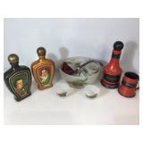 Hand painted glass holiday punch bowl set &