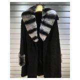 Gray & Black Chinchilla trimmed coat, size XL