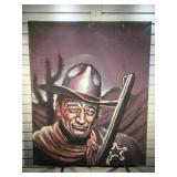 Large oil on wrapped canvas of John Wayne,