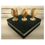 3 carved onyx goblets