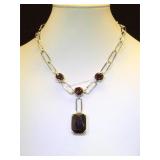 Sterling & dark red gemstone necklace by