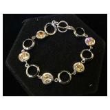 Sterling & orange gemstone bracelet by Kalifano,